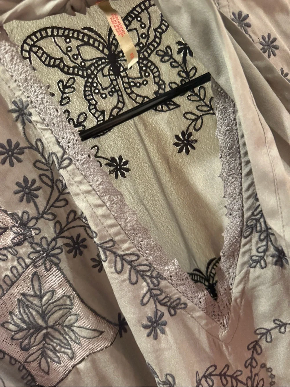 Free People Taupe Floral-Embroidered trumpet sleeve ruffle Dress - Picture 3 of 11